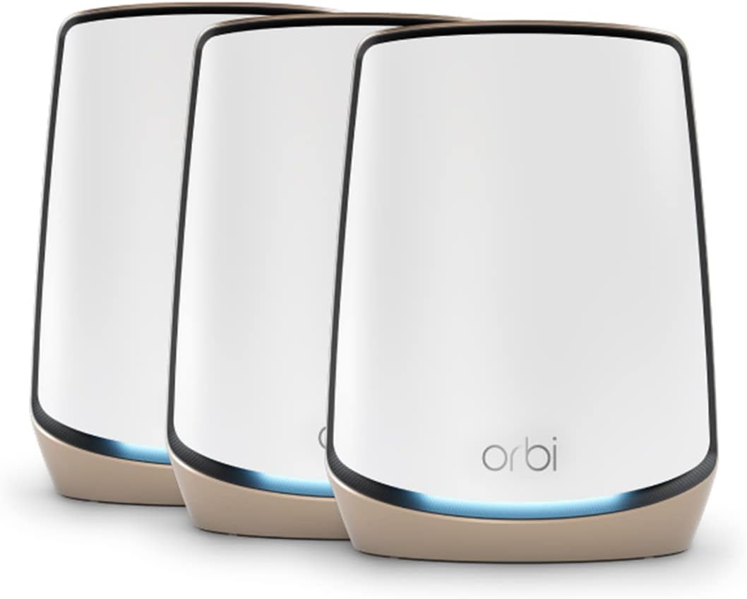 NETGEAR Orbi Tri-Band WiFi 6 Mesh Network System (RBK863S) – Router + 2 Satellite Extenders, Security Features, Up to 6Gbps, Up to 8,000 sq.ft., 100 Devices, 10 Gig Internet Port, Armor Subscription
