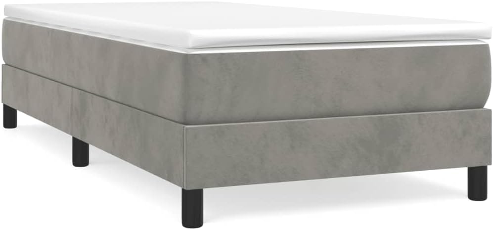 Twin XL Bed Frame Light Gray Velvet Upholstered Platform Bed Frame Modern Minimalist Design for Bedroom Sturdy Construction
