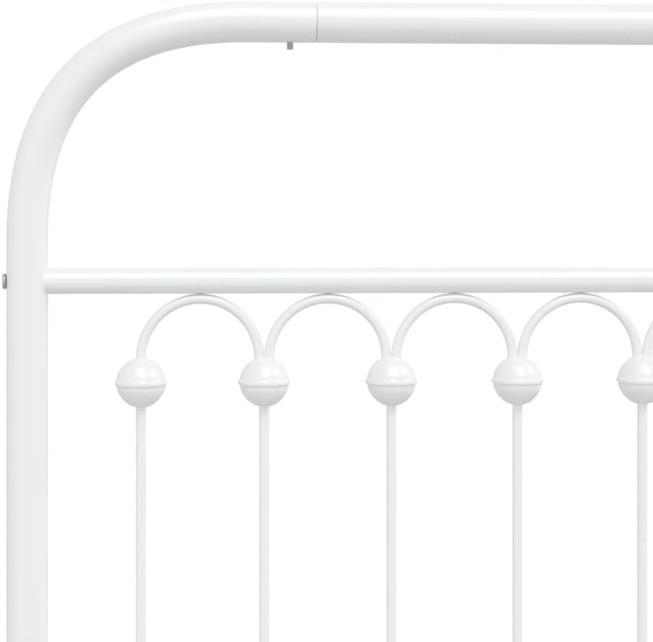 White Steel Full Bed Frame with Headboard, Traditional Rectangular Design, Durable Metal Construction and Easy Assembly, Powder-Coated Finish for Bedroom and Guest Room Use