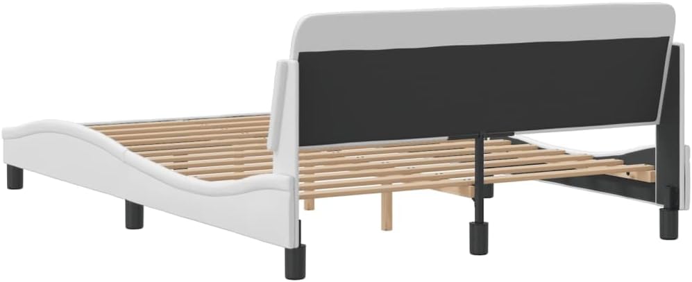 Upholstered Double Bed Frame White Modern Sleek Design with Headboard and Slatted Base for Bedroom Comfort Support