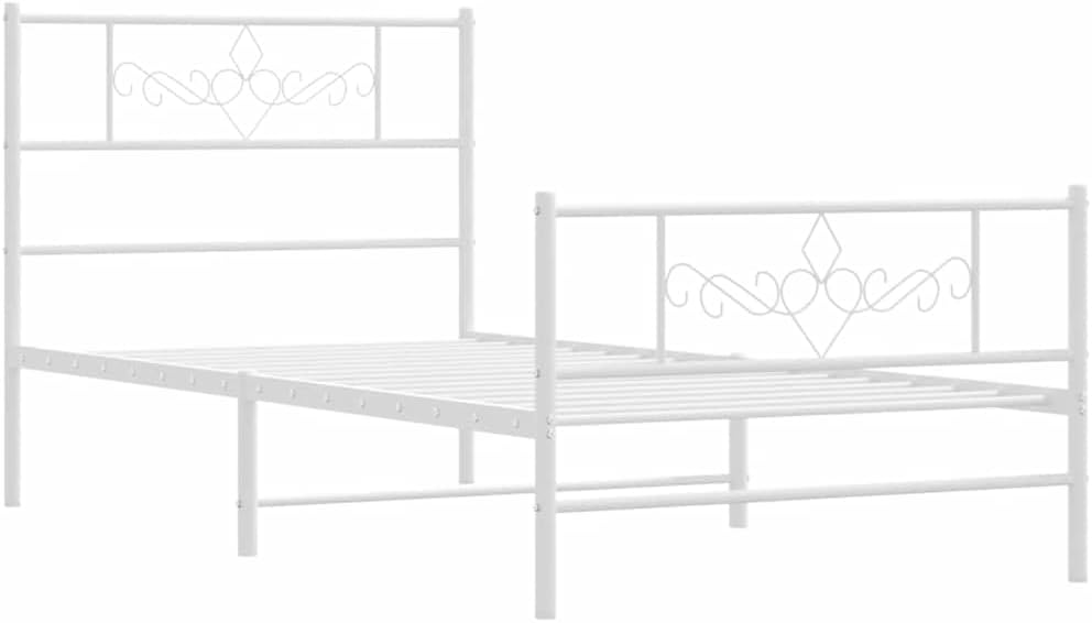 Twin Metal Bed Frame with Footboard White Steel Platform Bed Frame Underbed Storage Sturdy Construction for Bedroom Furniture