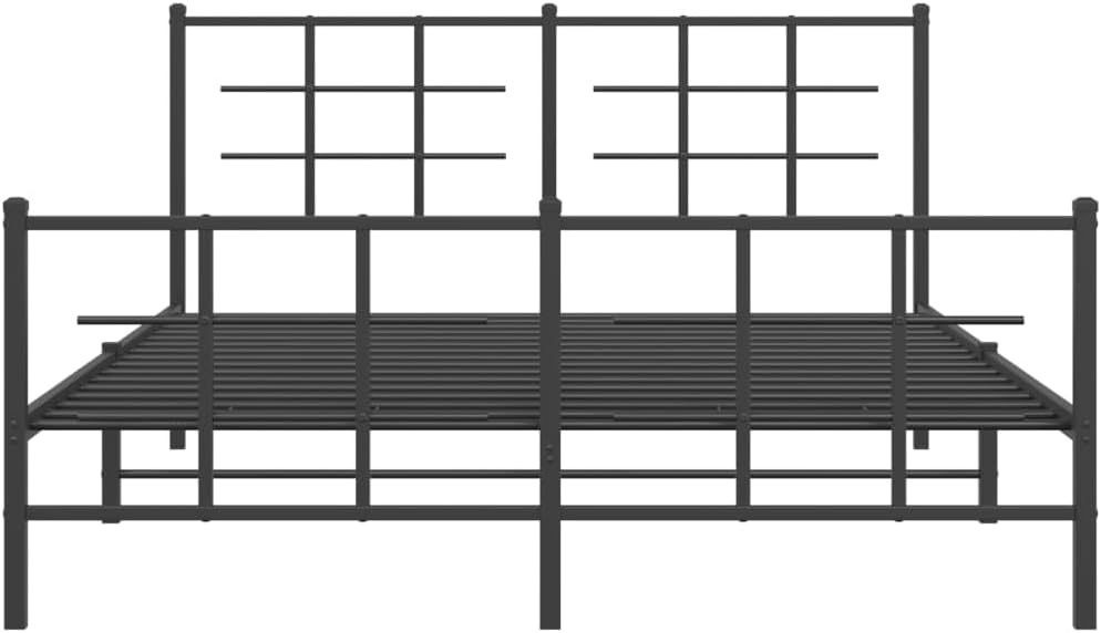Metal Bed Frame Queen Size with Footboard Black 59.1x78.7 Inches Sturdy Steel Platform Bed Frame with Underbed Storage Space for Bedroom