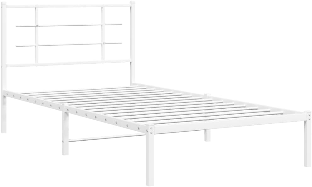 Twin Metal Bed Frame with Headboard White 39.4'x78.7' Sturdy Steel Platform Bed Frame with Underbed Storage Space for Bedroom Furniture, Guest Room, Dorm