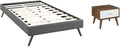 Pemberly Row Set of 2 Twin Bed Frame in Gray and Nightstand in Walnut/White