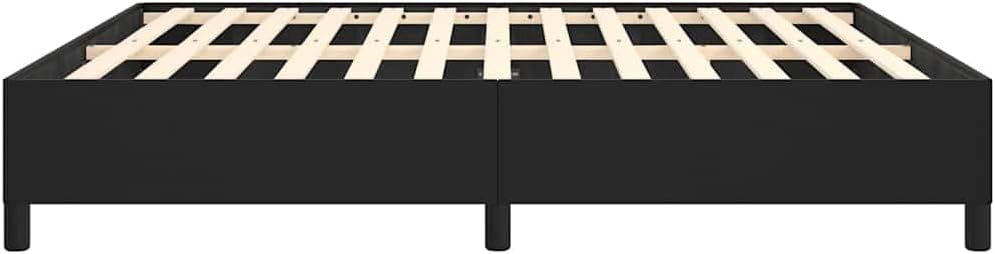 King Size Upholstered Platform Bed Frame Black Modern Minimalist Design Sturdy Engineered Wood and Faux Leather Easy Assembly for Bedroom