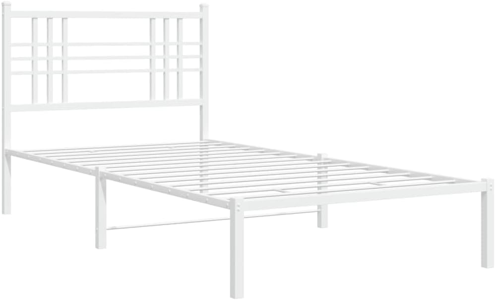 Metal Bed Frame with Headboard White 39.4'x78.7' Steel Platform Bed Frame for Queen Twin Mattress Sturdy Bedframe with Underbed Storage Space Bedroom Furniture