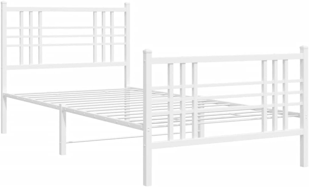 Metal Bed Frame with Footboard White Steel Platform Bed Frame 39.4'x78.7' Heavy Duty Storage Underbed Space for Queen Twin Mattress Bedroom Furniture