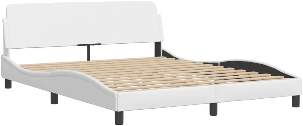 Bed Frame with Headboard 59.8'x79.9' Faux Leather Upholstered Platform Bed Frame Queen Size Modern Waved Design for Bedroom Decor