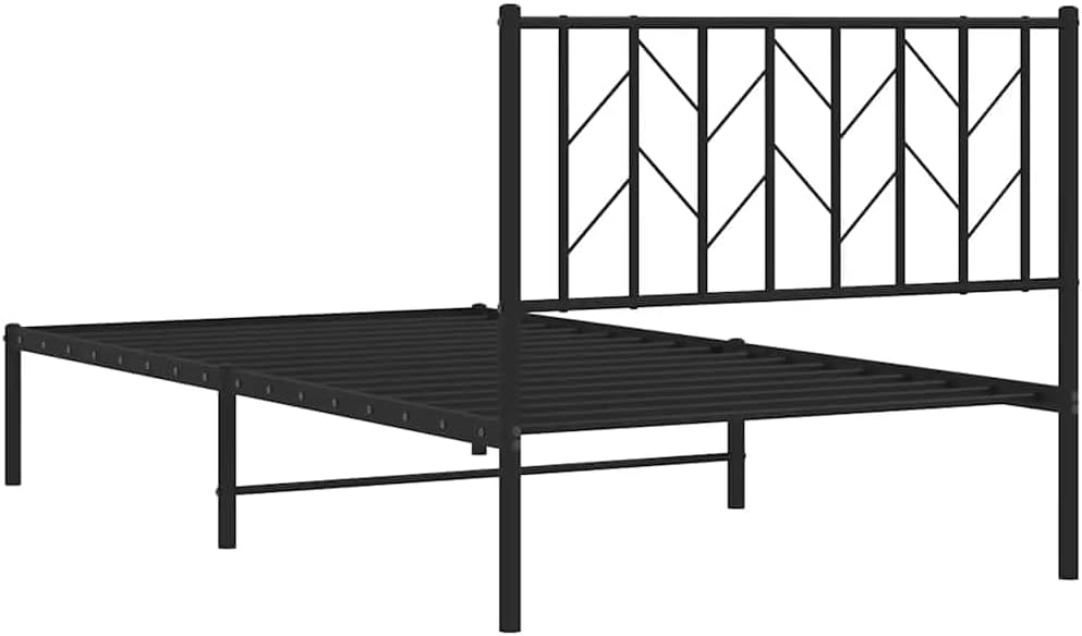 Metal Bed Frame with Headboard Black 39.4'x78.7' Sturdy Steel Platform Bed Frame for Bedroom Underbed Storage Space No Box Spring Needed