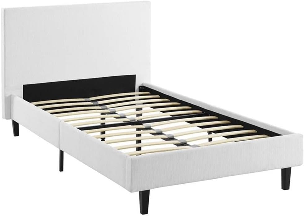 Pemberly Row Set of 2 Twin Modern Bed in White and Nightstand in Walnut/White
