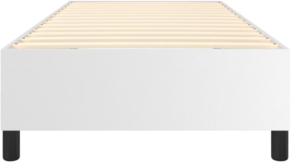 Twin XL Bed Frame White Faux Leather Upholstered Platform Bed with Plywood Slats, Sturdy Bedframe for Bedroom Furniture, No Mattress Included
