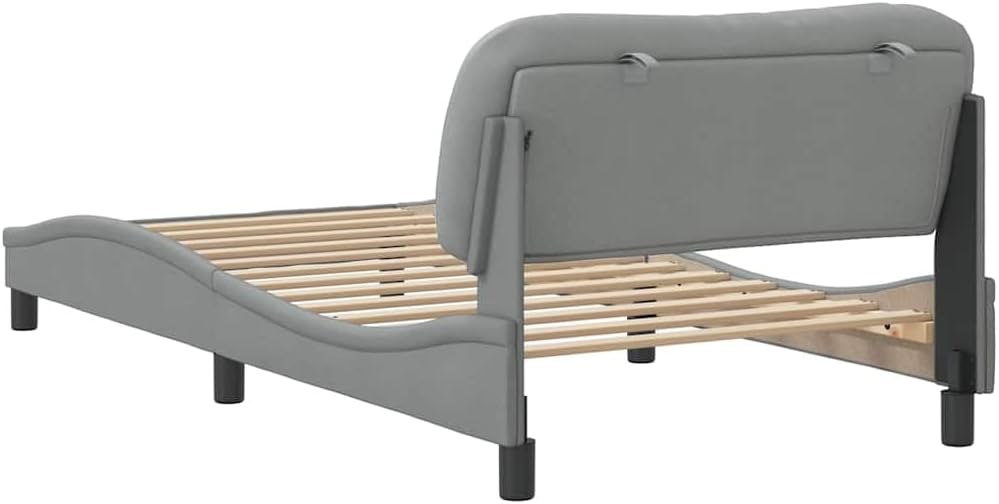 Light Grey Twin Bed Frame with Wavy Sides and Plush Headboard, Sturdy Solid Pine Construction with Under-Bed Storage, Modern Minimalist Design for Bedroom, Breathable