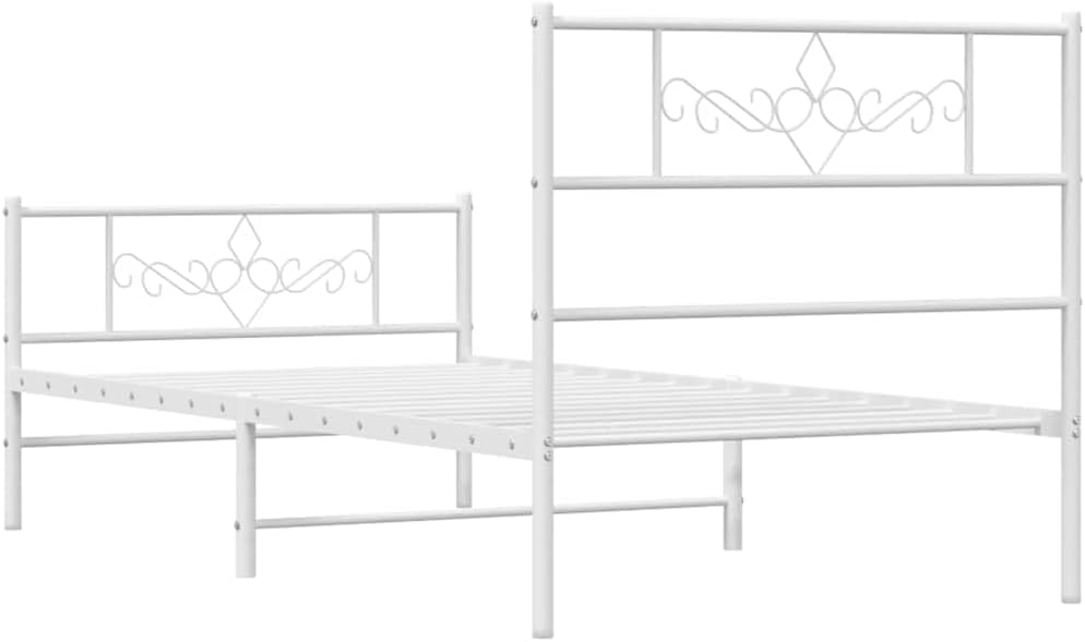 Twin Metal Bed Frame with Footboard White Steel Platform Bed Frame Underbed Storage Sturdy Construction for Bedroom Furniture