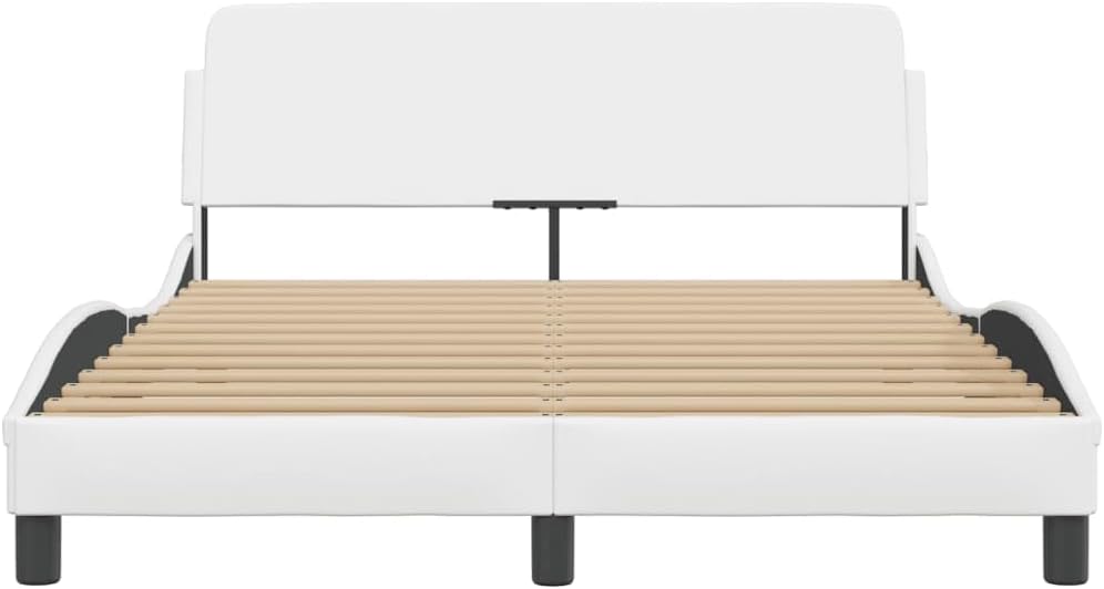 Upholstered Double Bed Frame White Modern Sleek Design with Headboard and Slatted Base for Bedroom Comfort Support