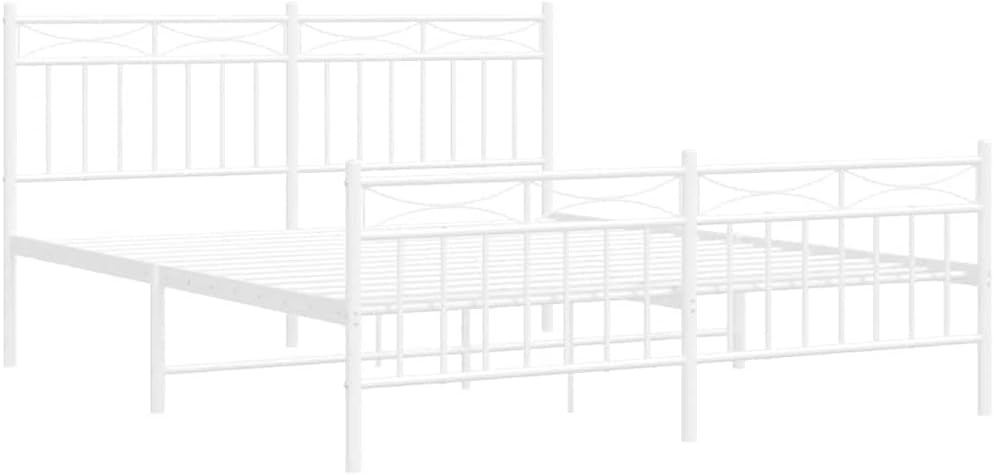 King Modern Bed Frame with White Powder-Coated Steel Construction and Open Base for Under-Bed Storage, Durable King Size Metal Bed Frame for Sleek Bedroom Style