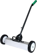 Rolling Magnetic Sweeper Push-Type Magnetic Pick Up Sweeper with Wheels Large Durable Magnet Pickup Lawn Sweeper Length-adjustable Handle Easy Cleanup Tool for Garage Construction Yard (36inch)