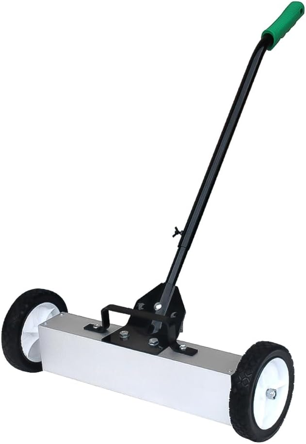 Rolling Magnetic Sweeper Push-Type Magnetic Pick Up Sweeper with Wheels Large Durable Magnet Pickup Lawn Sweeper Length-adjustable Handle Easy Cleanup Tool for Garage Construction Yard (36inch)