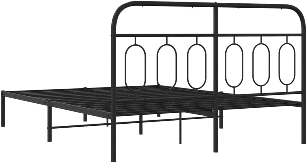 Queen Metal Bed Frame with Steel Headboard Platform Bedframe Black Sturdy Underbed Storage Space No Mattress Included for Bedroom Furniture