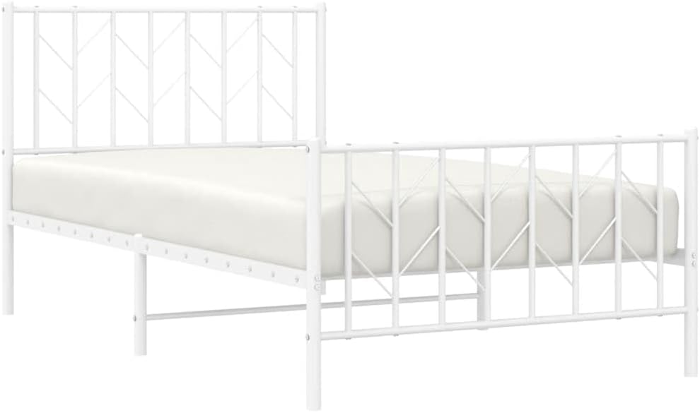 White Metal Bed Frame Single Size with Under Bed Storage Sturdy Steel Platform Base Modern Minimalist Design for Bedroom Guest Room