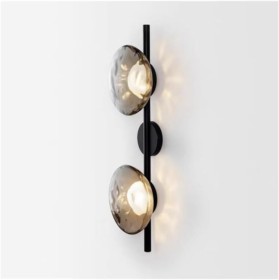 Aplique de pared LED de latón cepillado - Lámpara geométrica de Cristal, luminaria de Hierro posmoderna de 2 Luces, Estilo nórdico para dormitorio, sala de Estar o pasillo, 65 cm de Alto