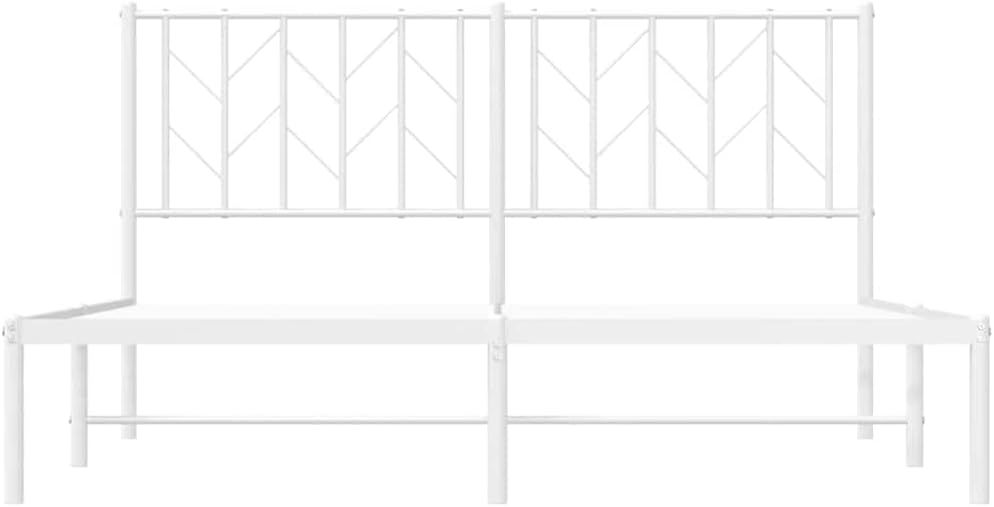 King Size Bed Frame with Headboard 59 x 79 Inches Sturdy Metal Steel Platform Bed Frame Elegant White Powder Coated Finish Easy to Clean Modern Bedroom Furniture for Master or Guest Room