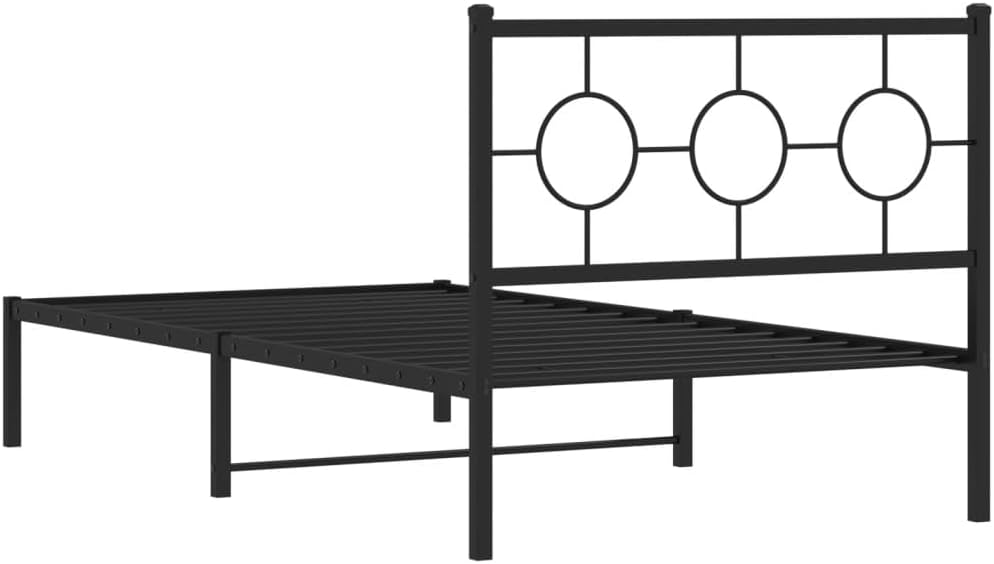 Metal Bed Frame with Headboard Black 39.4'x78.7' Twin Size Steel Platform Bed Frame Sturdy Bedframe Underbed Storage Space for Bedroom