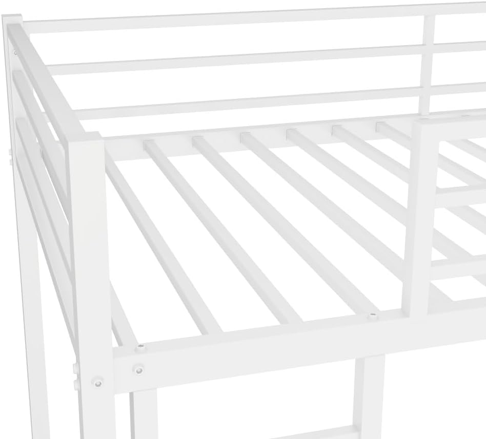 Twin Over Full Metal Bunk Bed, with Ladder & Full-Length Guardrail for Teens Adults, Noise Free (White + Metal + Metal-1)