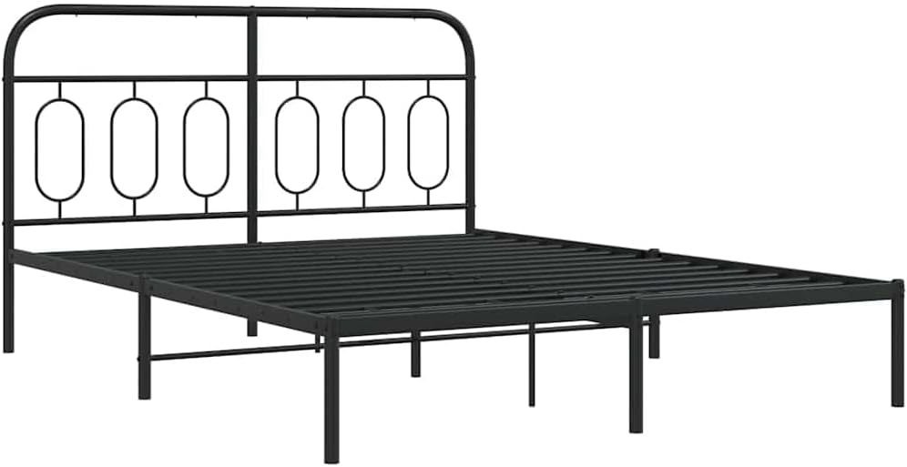 Modern Black Steel King Size Bed Frame 59x79 Inches with Solid Headboard, Sturdy Rectangular Metal Bed Frame for Bedroom, Durable Powder-Coated Finish, Heavy Duty Support up