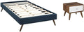 Pemberly Row Set of 2 Twin Bed Frame in Azure and Nightstand in Walnut/White