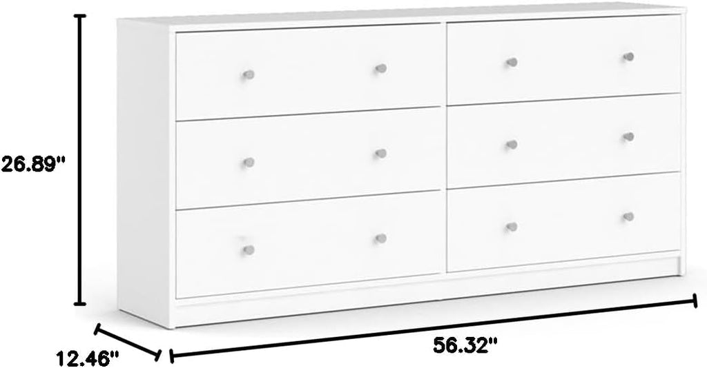 Pemberly Row 3 Piece Modern Wood Dresser and Nightstand Bedroom Set in White