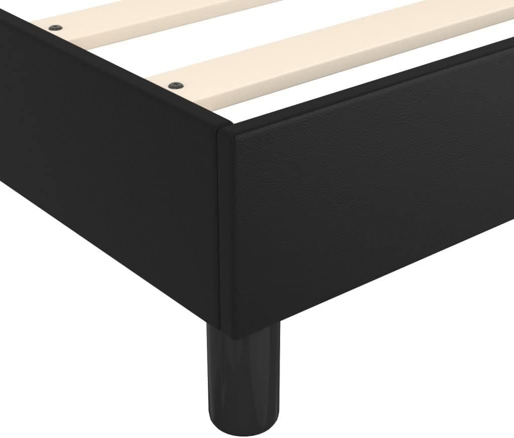 Full Size Upholstered Platform Bed Frame Black Faux Leather Modern Bedframe with Sturdy Wooden Slats for Bedroom Furniture Support
