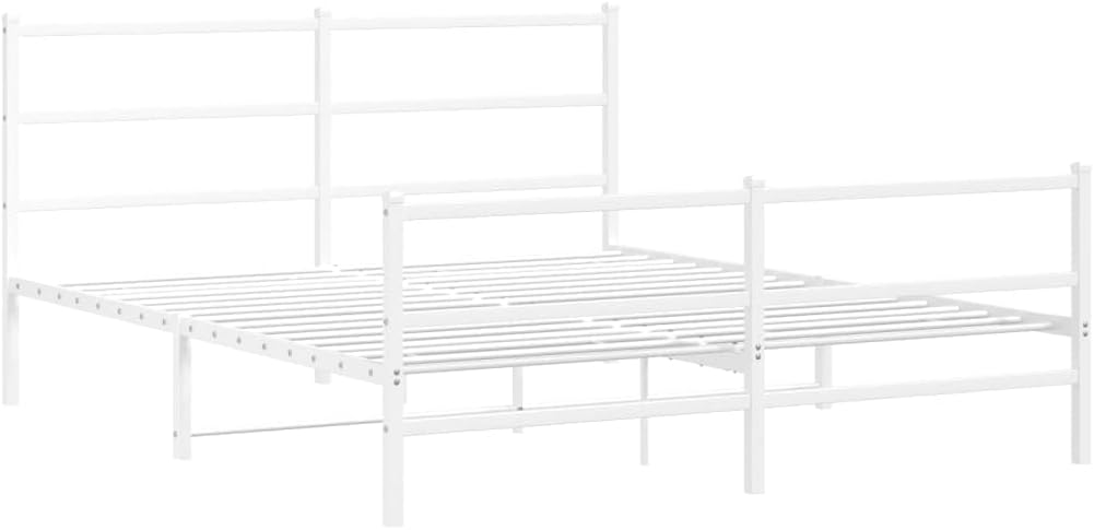 White Powder-Coated Steel King Size Bed Frame 59 x 79 Inches, Modern Platform with Superior Stability and Breathable Materials, Durable Metal Construction for Adult Bedroom