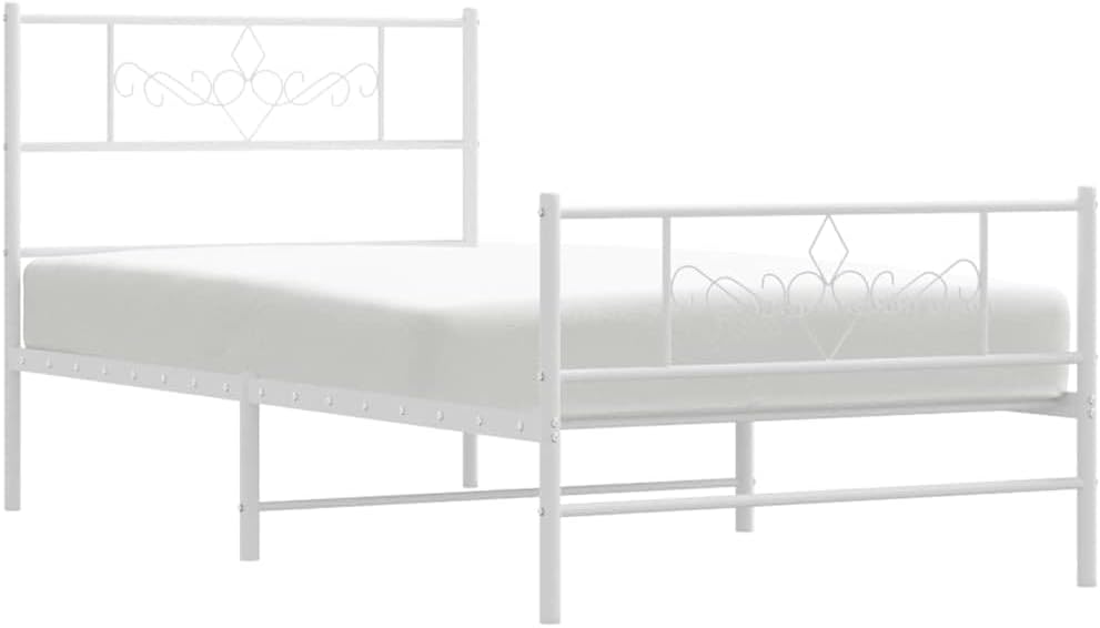 Twin Metal Bed Frame with Footboard White Steel Platform Bed Frame Underbed Storage Sturdy Construction for Bedroom Furniture