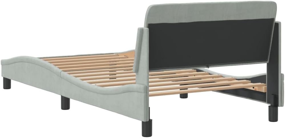 Light Gray Velvet Upholstered Bed Frame Single Size Modern Platform Bed with Ample Storage Space Sturdy Plywood Construction for Bedroom
