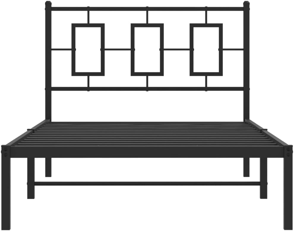 Metal Bed Frame with Headboard Black 39.4'x78.7' Queen Platform Bed Frame Steel Construction Underbed Storage Space for Bedroom Guest Room