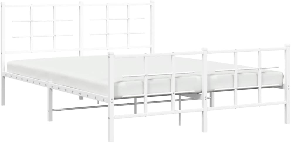 White Steel King Bed Frame Rectangular Modern Heavy-Duty Metal Platform with Powder-Coated Finish for Stability and Easy Assembly, 1 Piece