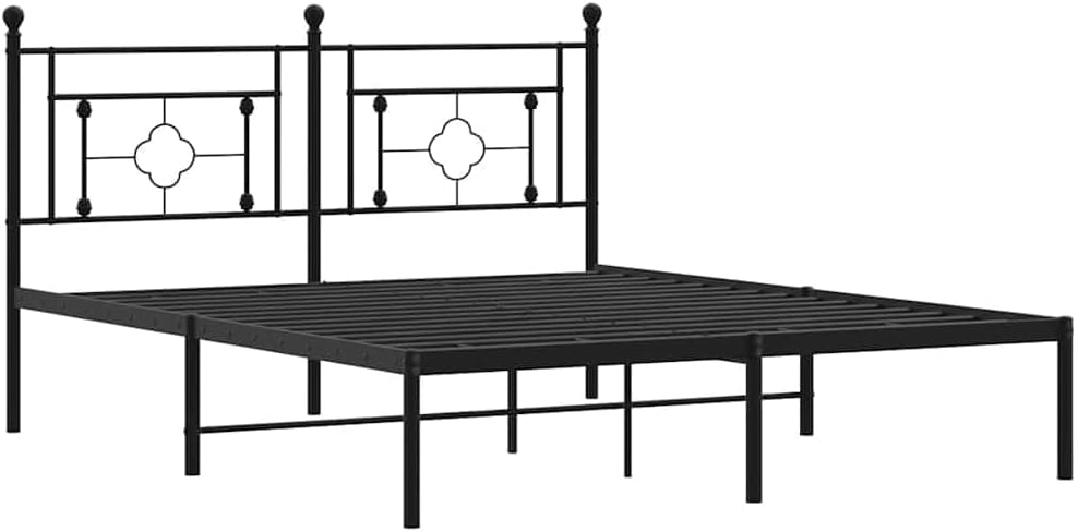 Queen Metal Bed Frame with Headboard Black 59.1'x78.7' Sturdy Steel Platform Bed Frame for Bedroom, Underbed Storage Space, No Mattress Needed