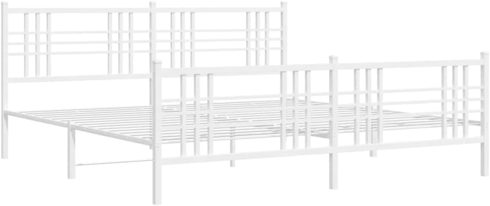 White Steel Double Bed Frame Rectangular Heavy-Duty Metal Platform with Breathable Design, Sturdy Construction and Versatile Style, 78.0 in x 81.5 in x 35.4 in Dimensions