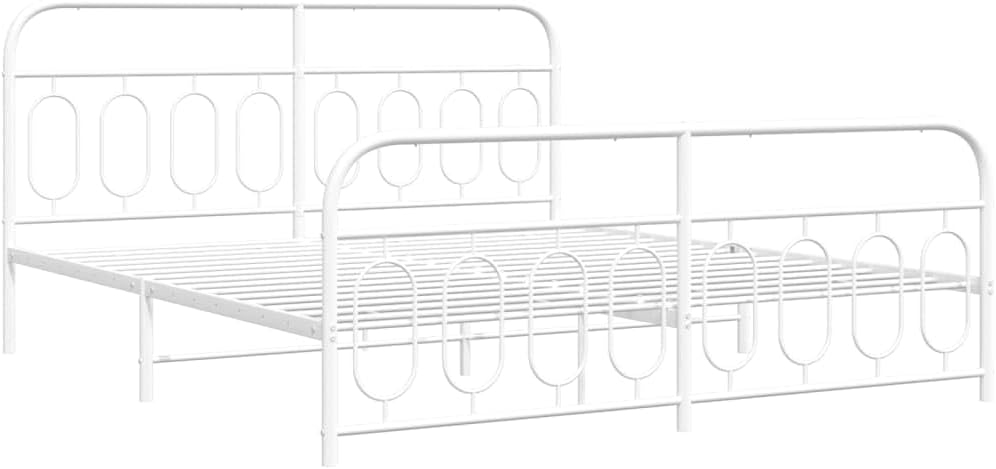 White Steel Full Bed Frame Rectangular Modern Design with Under Bed Storage and Breathable Material, Sturdy Metal Frame for Bedroom, Durable Support and Easy Assembly