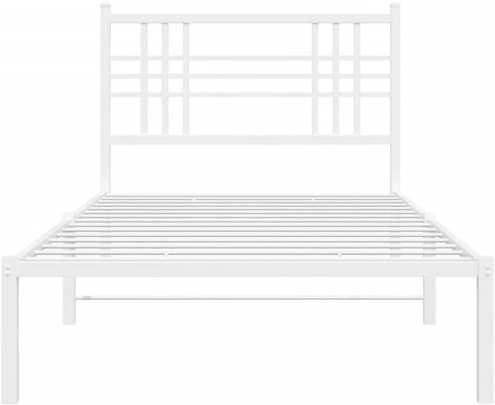 White Powder-Coated Steel Twin Bed Frame with Headboard, Durable Metal Bed Frame for Modern Bedroom, Sturdy Construction and Easy Assembly, 4-Piece Set