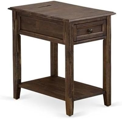East West Furniture GB28F-1DE07 2-Pc Granbury Bedroom Set with Button Tufted Bed Frame and a Distressed Jacobean Night Stand for Bedrooms - Brown faux Leather with Brown Texture and Black Legs