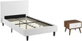 Pemberly Row Set of 2 Twin Modern Bed in White and Nightstand in Walnut/White