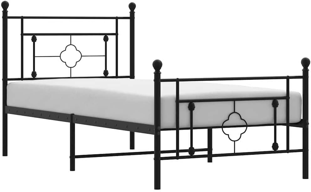 Metal Bed Frame with Footboard Black 39.4'x78.7' Queen/Twin Size Platform Bed Frame Sturdy Steel Construction Underbed Storage Space for Bedroom Guest Room