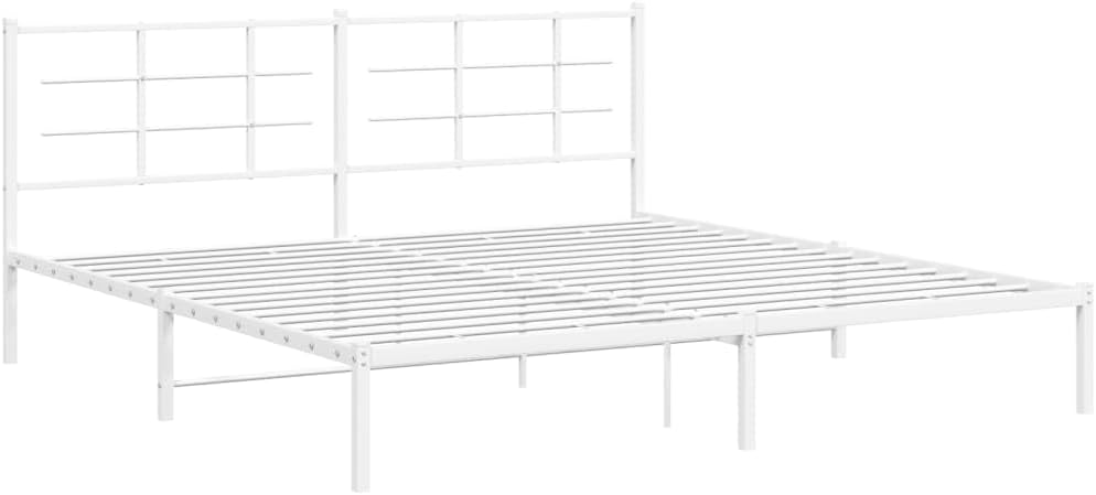 Metal Bed Frame with Headboard White King Size 76'x79.9' Steel Platform Bed Frame for Bedroom Furniture Durable Sturdy Design with Underbed Storage Space