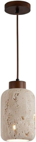 Lámpara Colgante Piedra Travertino Natural Pantalla Tipo ARO Luminaria Techo Luz Suspendida Chandelier para Cocina Isla Barra Recámara Entrada Iluminación Interior
