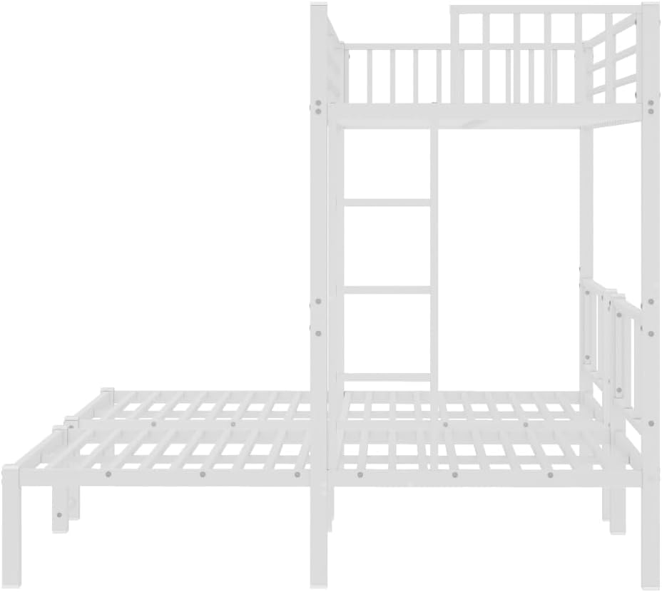 Twin Over Twin & Queen Bunk Bed, with Safety Guardrails,Space-Saving/Noise Reduced,Black (White + Metal)