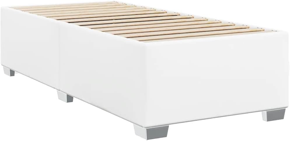 Twin XL Upholstered Bed Frame White Faux Leather Platform Bed with Slats Support Modern Bedroom Furniture