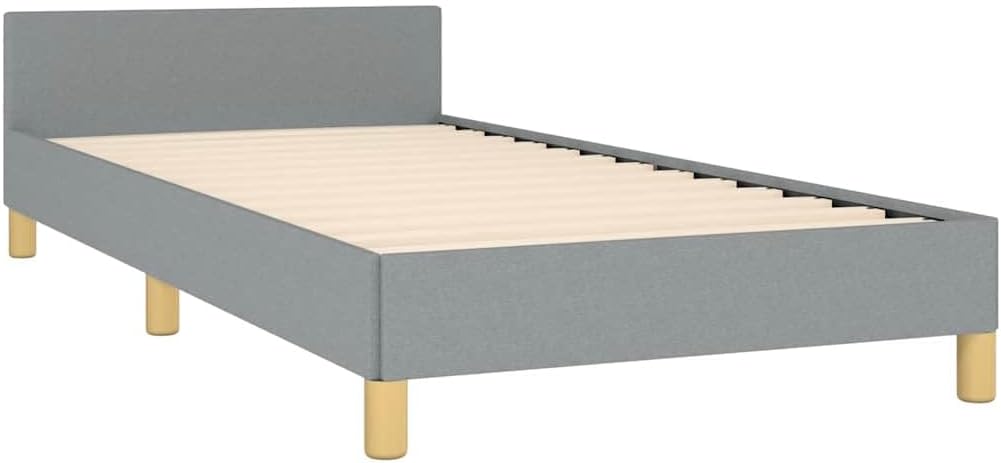 Light Grey Twin Bed Frame with Headboard, Durable Upholstered Platform Frame with Breathable Slats for Modern Bedroom Decor, Easy Assembly Included