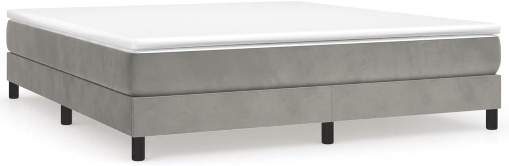 Light Grey Velvet Upholstered King Size Bed Frame with Sturdy Engineered Wood and Plywood Structure Minimalist Design for Bedroom Furniture Comfortable Height Elegant Style