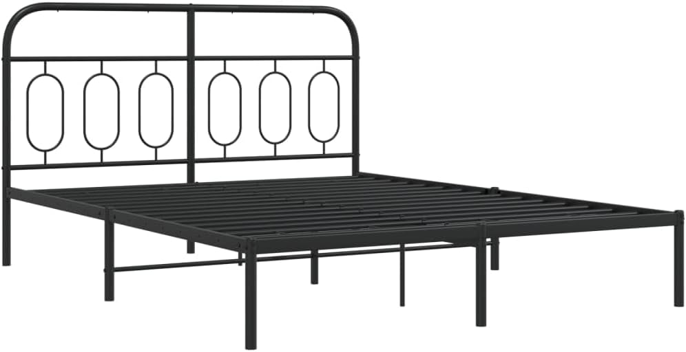 Queen Metal Bed Frame with Steel Headboard Platform Bedframe Black Sturdy Underbed Storage Space No Mattress Included for Bedroom Furniture